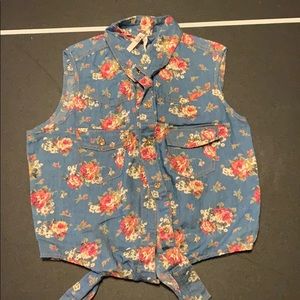 Denim floral crop top